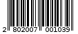 Γραμμωτός κωδικός 2802007001039